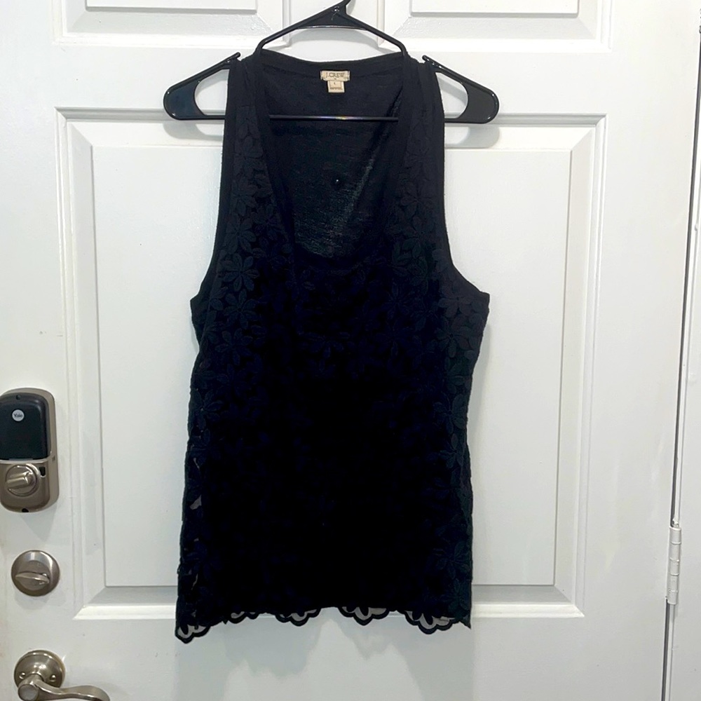J.crew all black floral tank top